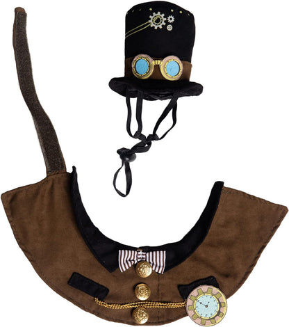 Steampunk Small Dog & Cat Costume Hat and Collar Set - Perfect for Halloween, Christmas Holiday, Parties, Photoshoots, Gifts for Dog & Cat Lovers