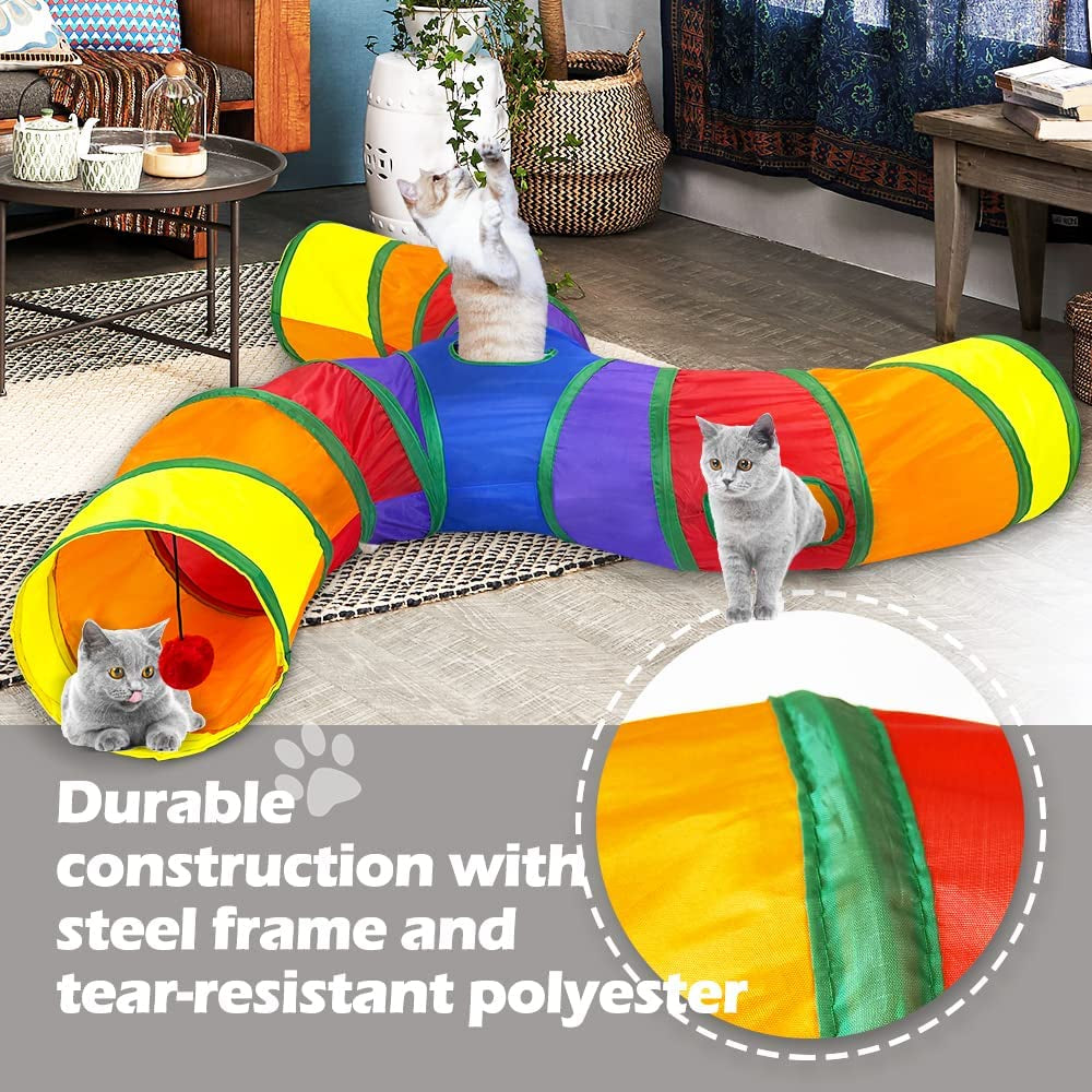 Pet Cat Play Tunnel Tube Foldable, 3Way S Movement Pet Tunnel with Interactive Ball Indoor Outdoor, Pet Dog Toys Small Animals, Puppies, Kittens, (Color)