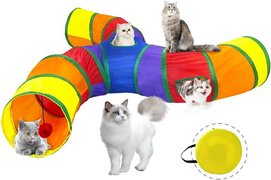 Pet Cat Play Tunnel Tube Foldable, 3Way S Movement Pet Tunnel with Interactive Ball Indoor Outdoor, Pet Dog Toys Small Animals, Puppies, Kittens, (Color)