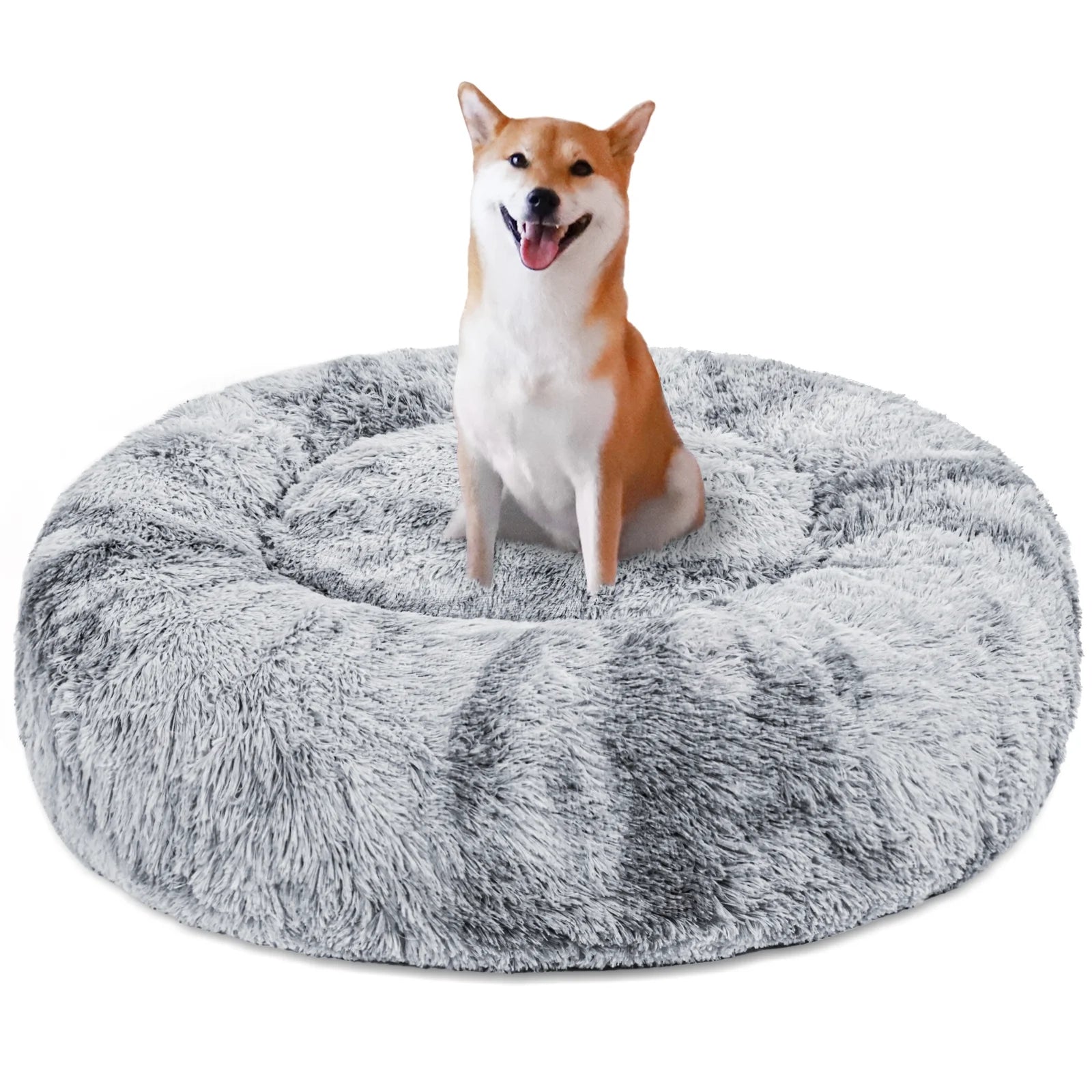 Calming Donut Dog Bed for Small Medium and Large Dogs, Anti-Anxiety Plush Cozy Warming Pet Bed (20"X20",Gradient Grey)