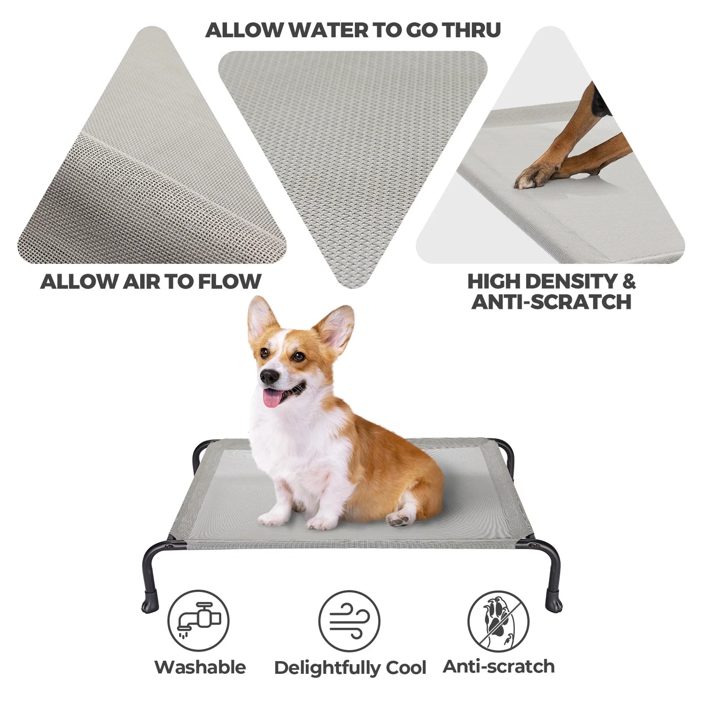 Outdoor Elevated Dog Bed, Cooling Raised Pet Dog Cots with Washable Mesh, Medium, Grey