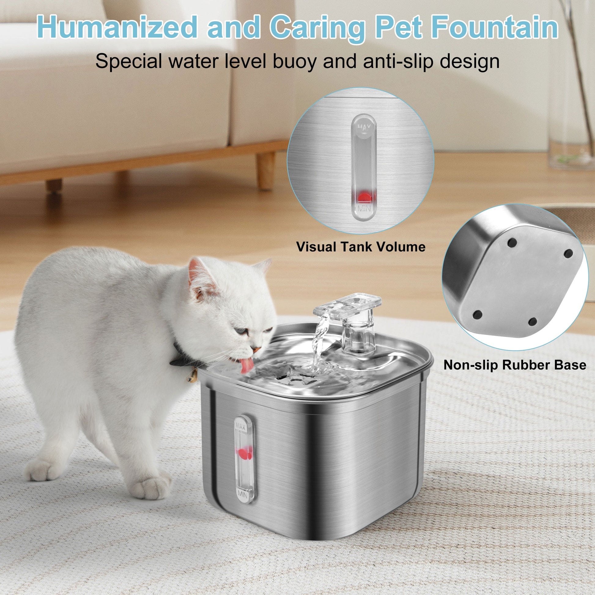 74Oz/2.2L Stainless Steel Automatic Pet Water Fountain Dispenser Cat Dog Drinking Bowl with Filters