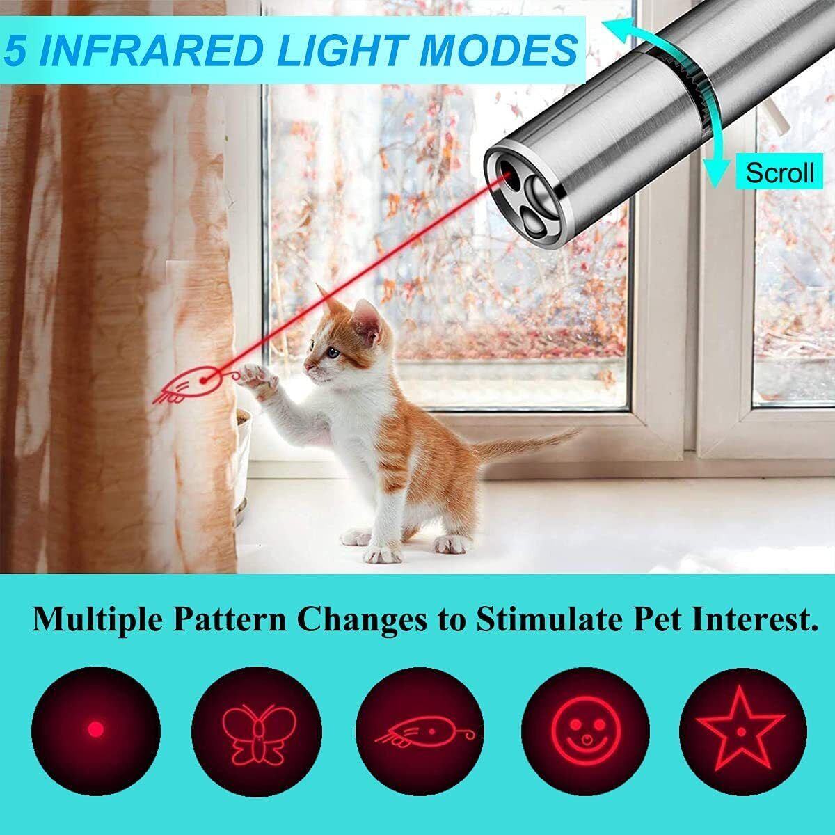 USB RECHARGEABLE SUPER LASER POINTER PEN 3 in 1 Cat Pet Toy Red UV Flashlight