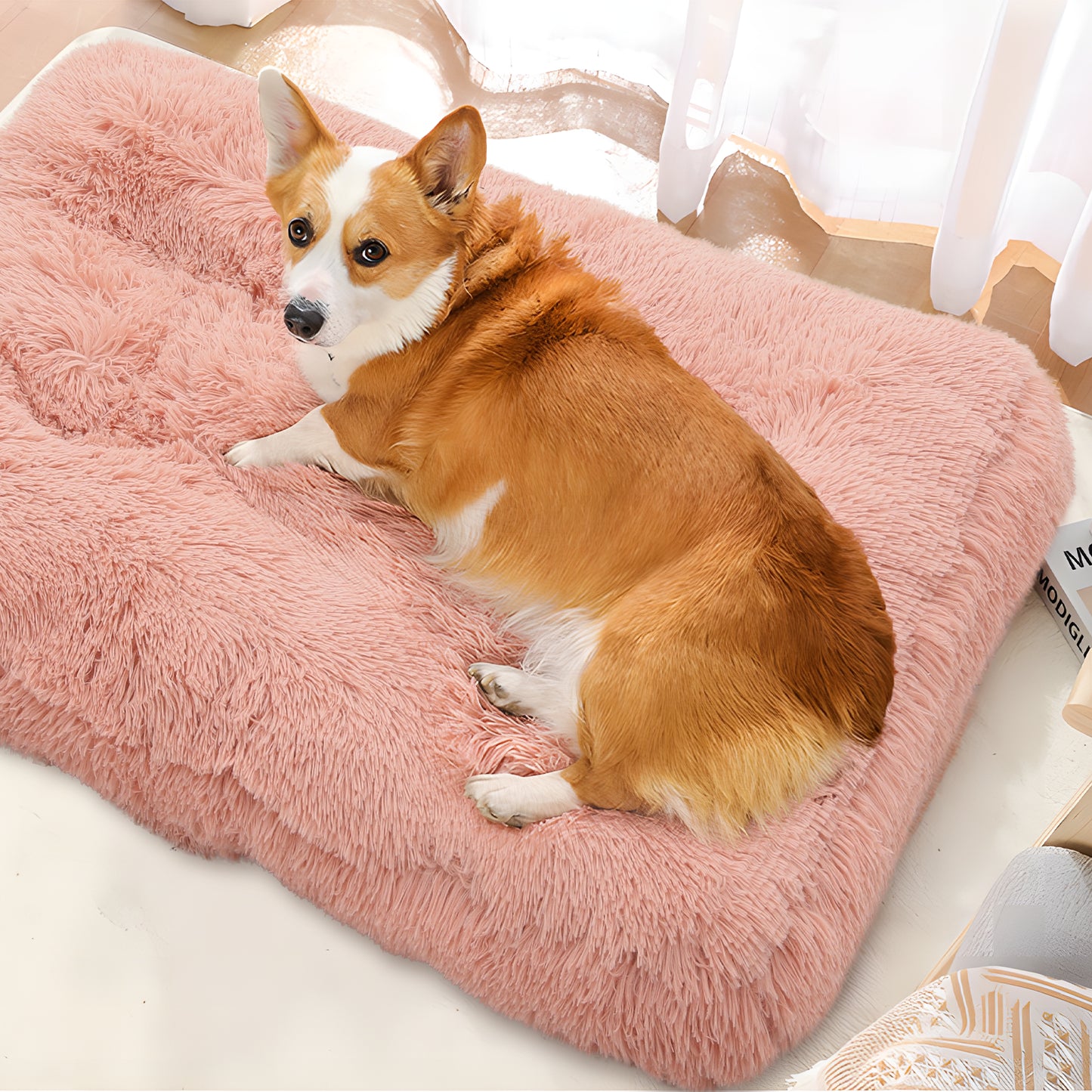 40.5" Rectangle Long Plush Pet Bed for Small Medium Large Dogs & Cats with Soft Fluffy Warm and Cozy, Pink