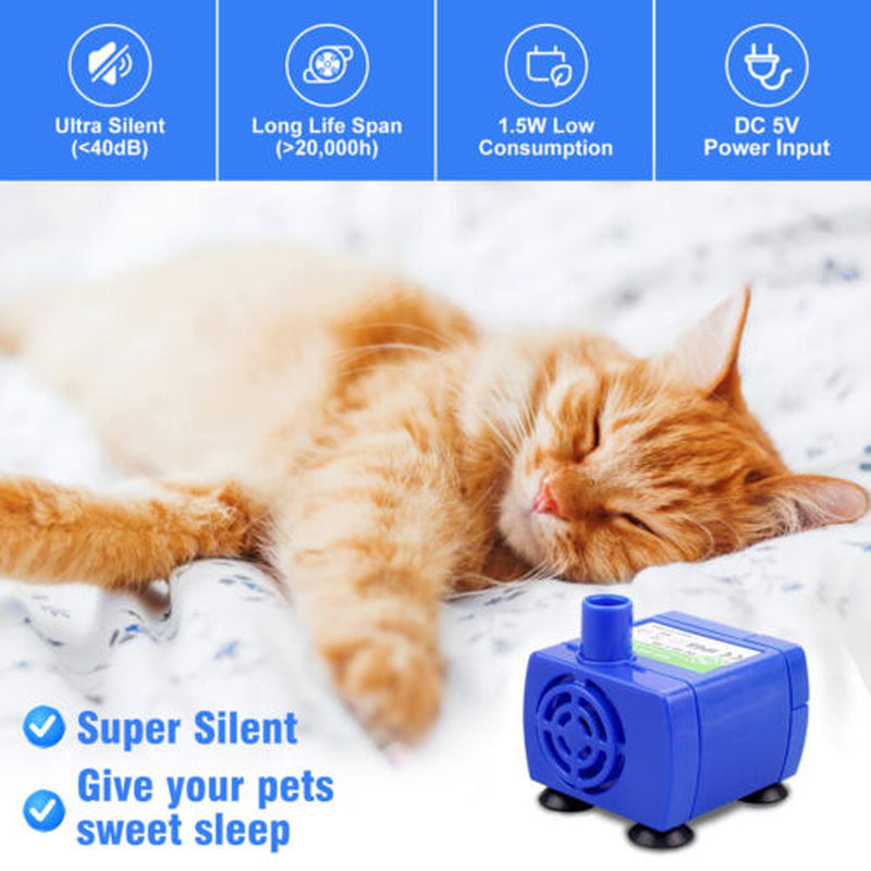 Pet Water Dispenser Pump USB Rechargeable LED Light Cat Drinking Fountain Motor