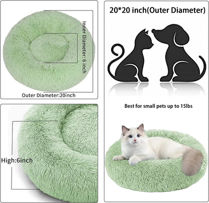 Dog Bed & Cat Bed, Anti-Anxiety Puppy Bed Warming Cozy round Soft Pet Bed, Machine Washable Calming Donut Bed