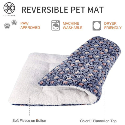 Pet Dog Bed with Cute Prints Soft Flannel Crate Bed Mat Machine Washable Pet Bed Liner for Middle Dog(Blue,L)