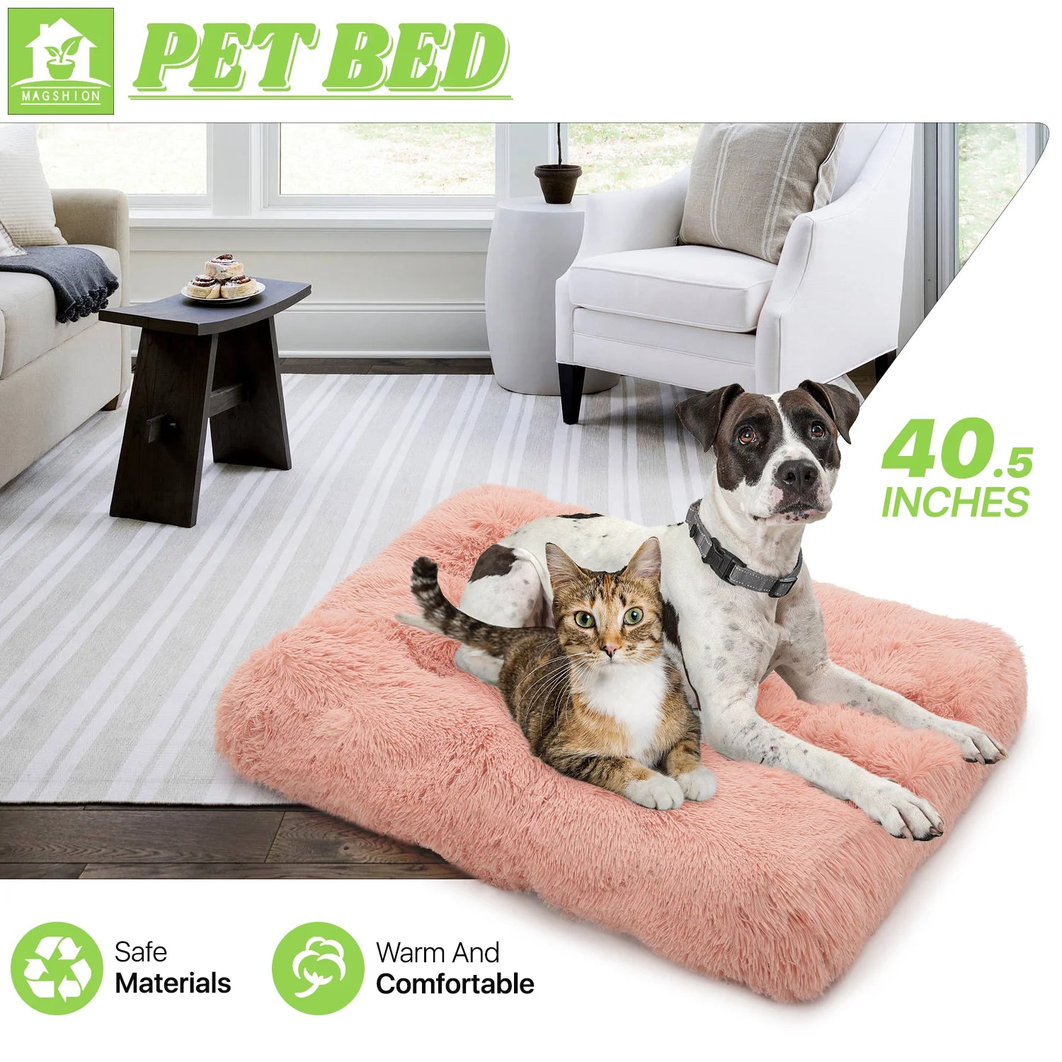 40.5" Rectangle Long Plush Pet Bed for Small Medium Large Dogs & Cats with Soft Fluffy Warm and Cozy, Pink