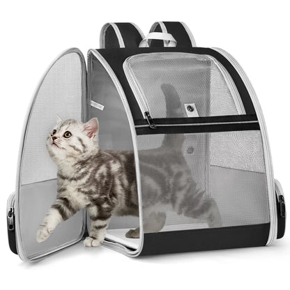 Pet Carrier Backpack for Dogs Cats, Puppies up to 18Lbs, Cat Carrier with Side Pocket, Fully Ventilated Mesh, Airline Approved, Dog Carrier Backpack for Travel, Hiking, Walking & Outdoor Use, Black