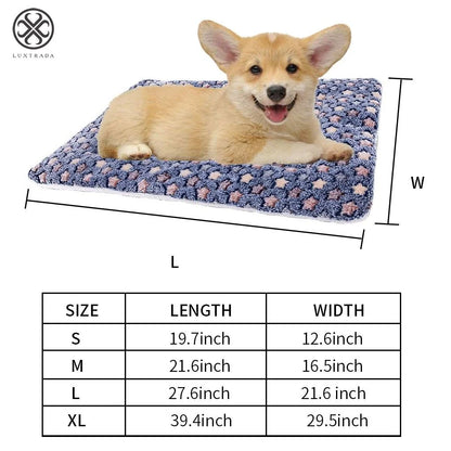 Pet Dog Bed with Cute Prints Soft Flannel Crate Bed Mat Machine Washable Pet Bed Liner for Middle Dog(Blue,L)