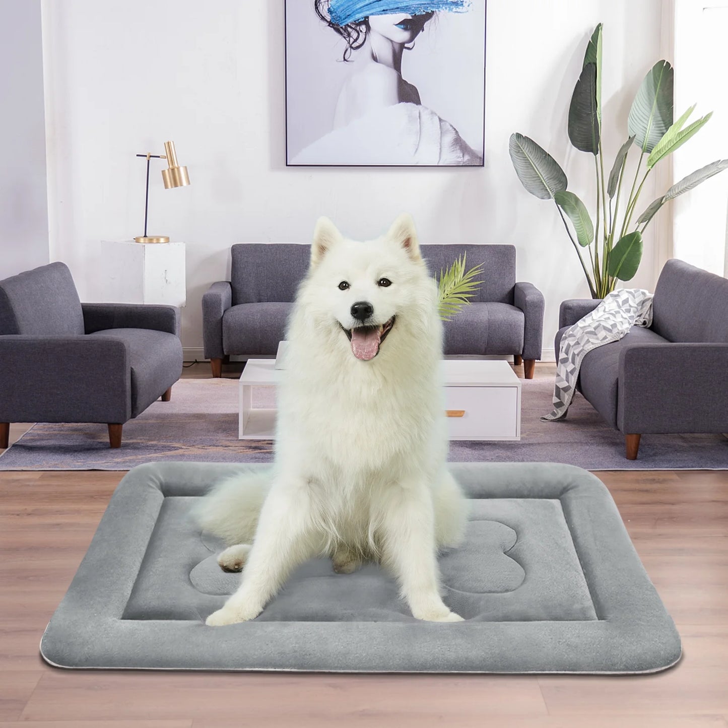 Dog Bed Washable 42In Crate Mat Anti-Slip Pet Mattress Soft Kennel Pads Celadon Grey