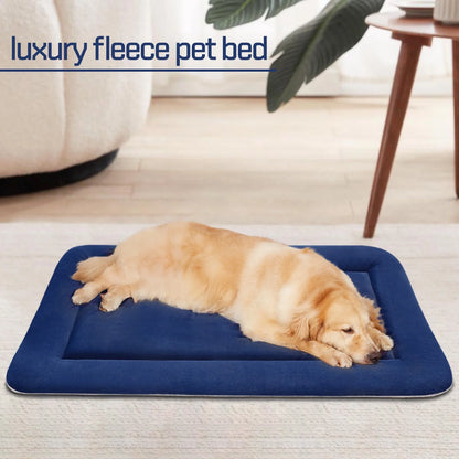 Large Dog Bed Crate Mat 35" Washable Pet Beds Anti-Slip Kennel Mats Dark Blue