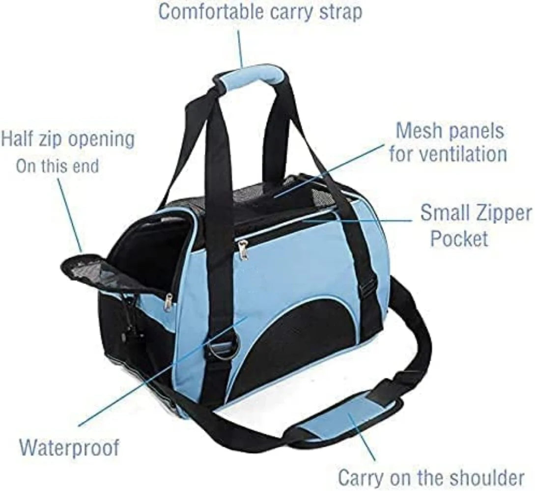 Cat Carrier,Soft-Sided Pet Travel Carrier for Cats,Dogs Puppy Comfort Portable Foldable Pet Bag Airline Approved(Blue)