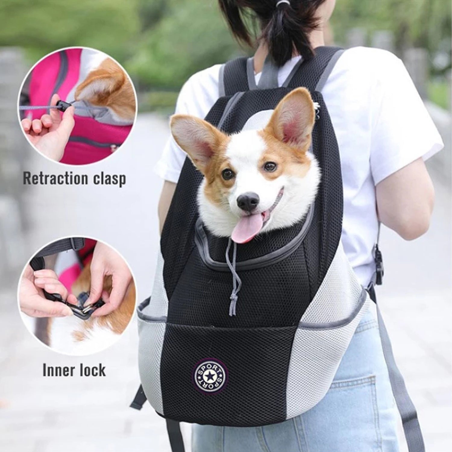 Portable Travel Dog Backpack Breathable Mesh Cat Puppy Bag Double Shoulder Pet Outdoor Carrier Bag Pack(Black)