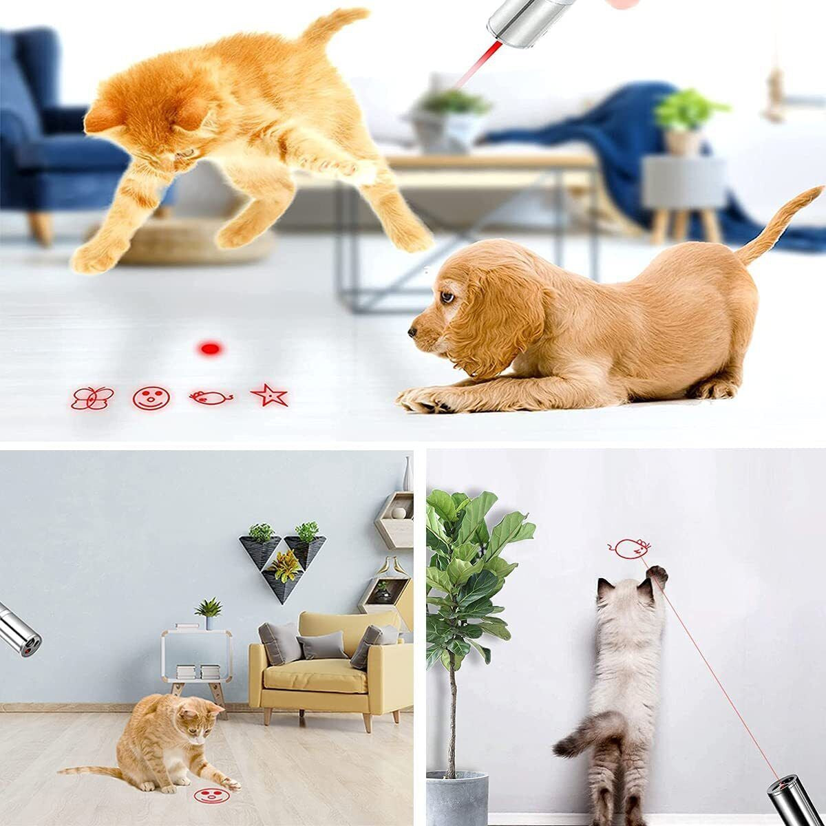 USB RECHARGEABLE SUPER LASER POINTER PEN 3 in 1 Cat Pet Toy Red UV Flashlight