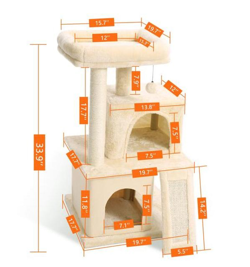 Luxury Cat Tower with Double Condos and Spacious Perch - Fully Wrapped Scratching Sisal Post