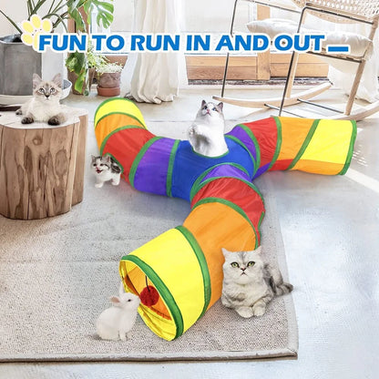 Pet Cat Play Tunnel Tube Foldable, 3Way S Movement Pet Tunnel with Interactive Ball Indoor Outdoor, Pet Dog Toys Small Animals, Puppies, Kittens, (Color)