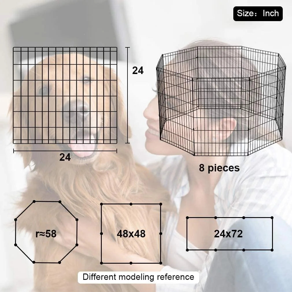 48/42/36/30/24 Inch Dog Pen for Outside, 8 Panel Exercise Fences Pet Playpen with Door Puppy Crate Fence Pet Gate Play Yard Large Dog Kennel for Backyard for Small Medium Dogs