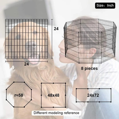48/42/36/30/24 Inch Dog Pen for Outside, 8 Panel Exercise Fences Pet Playpen with Door Puppy Crate Fence Pet Gate Play Yard Large Dog Kennel for Backyard for Small Medium Dogs