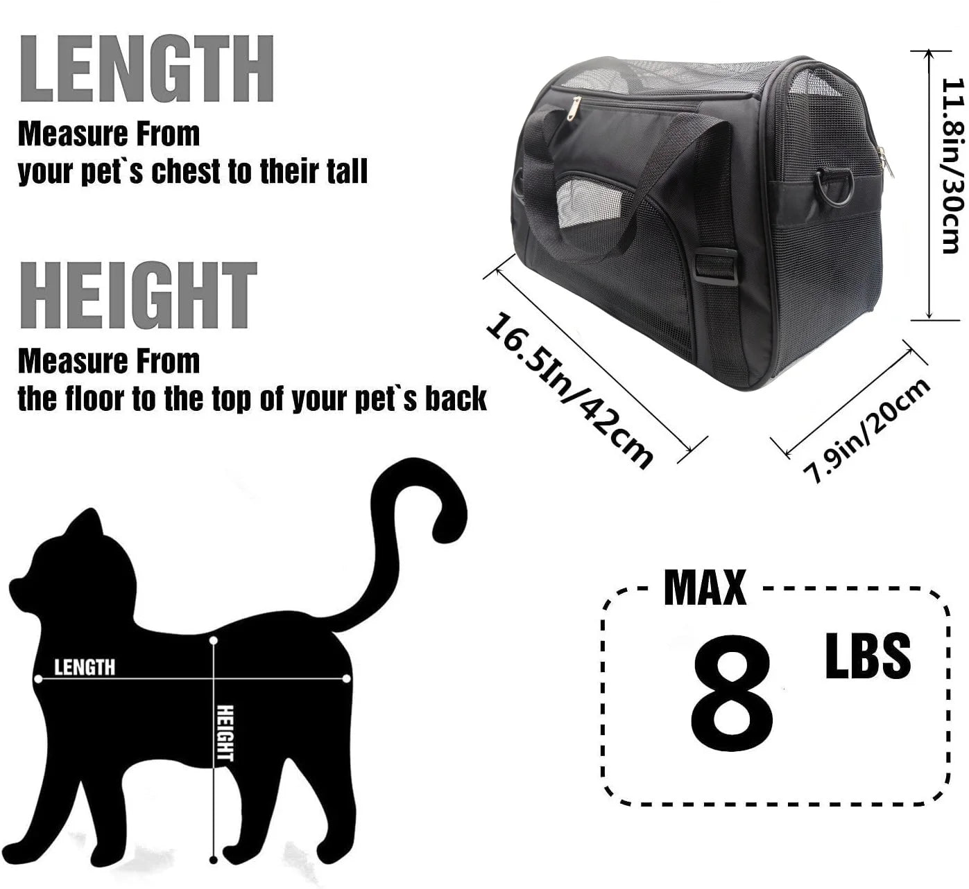 Cat Carrier,Soft-Sided Pet Travel Carrier for Cats,Dogs Puppy Comfort Portable Foldable Pet Bag Airline Approved(Black)