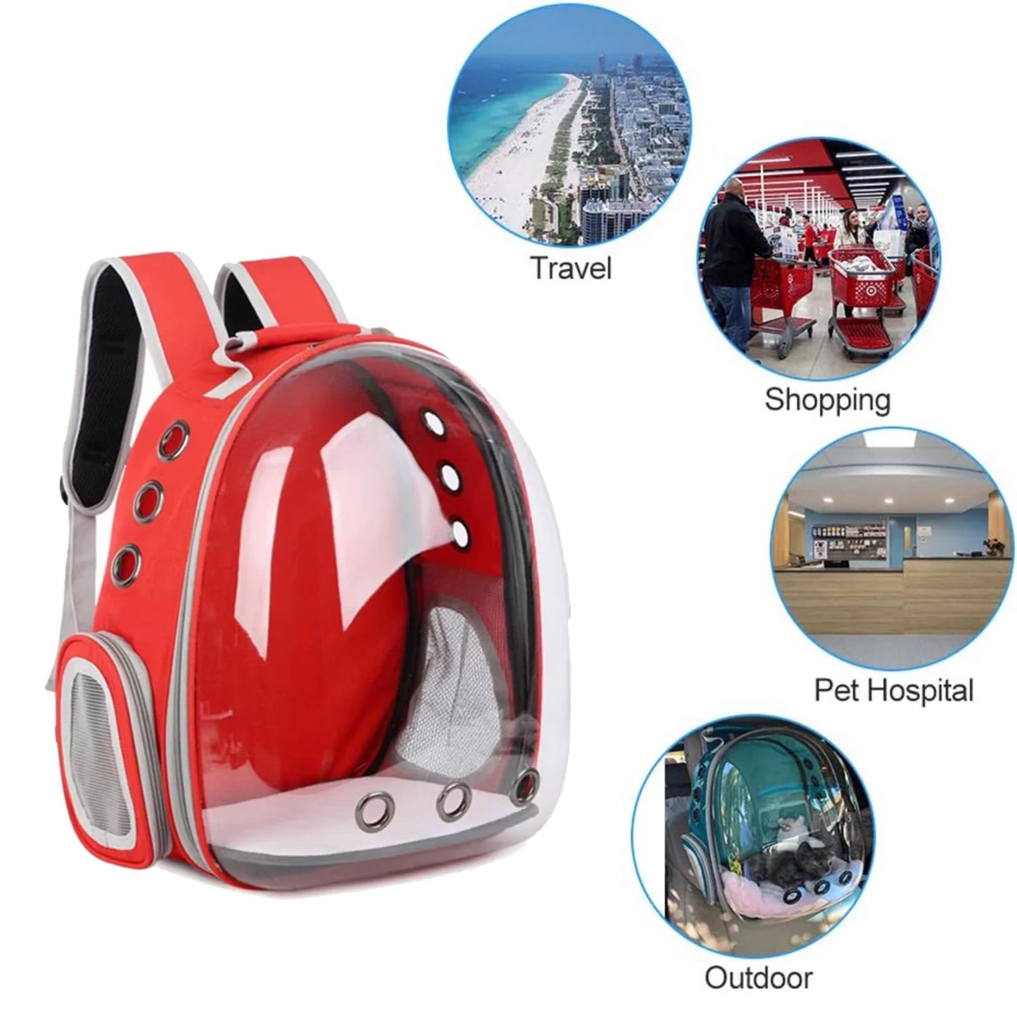 Cat Backpack Carrier Bubble Carrying Bag, Small Dog Backpack Carrier for Small Medium Dogs Cats, Space Capsule Pet Carrier Dog Hiking Backpack, Airline Approved Travel Carrier - Red