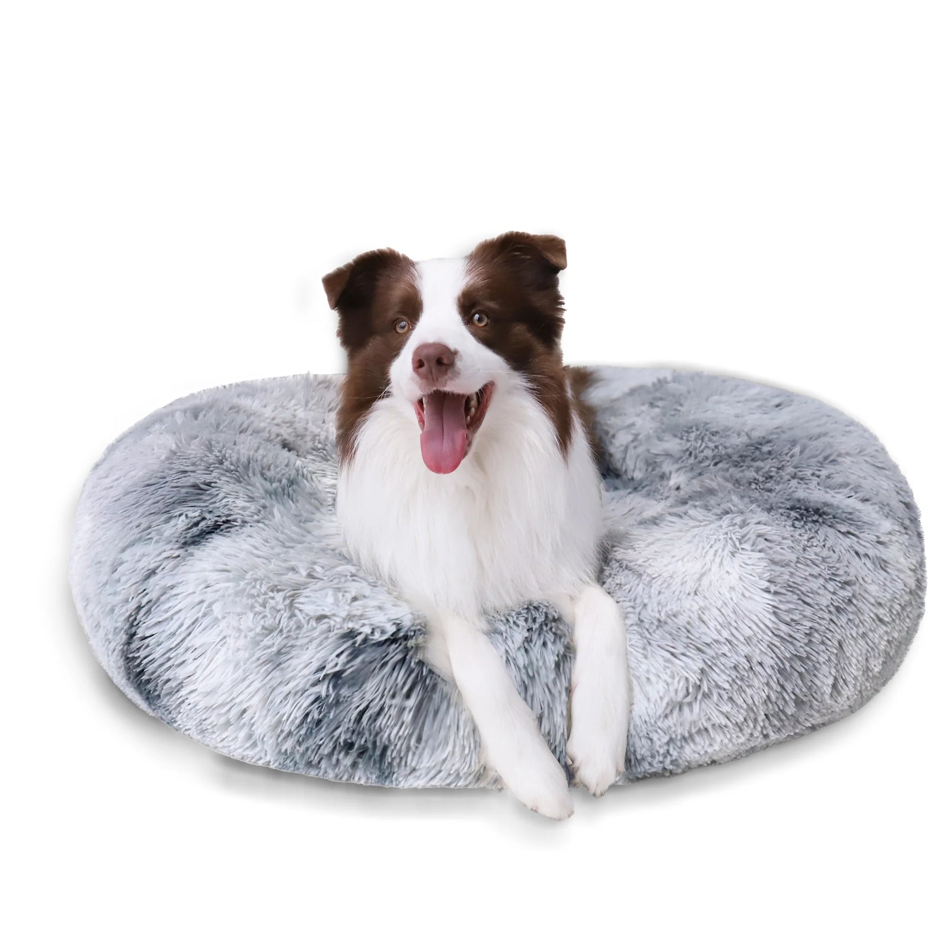 Calming Donut Dog Bed for Small Medium and Large Dogs, Anti-Anxiety Plush Cozy Warming Pet Bed (20"X20",Gradient Grey)