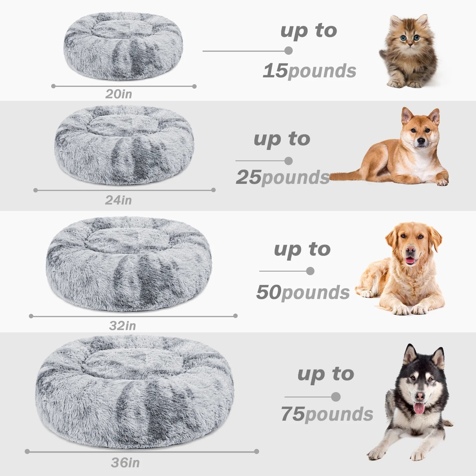 Calming Donut Dog Bed for Small Medium and Large Dogs, Anti-Anxiety Plush Cozy Warming Pet Bed (20"X20",Gradient Grey)