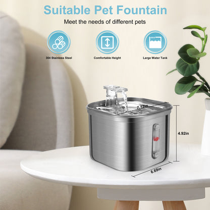 74Oz/2.2L Stainless Steel Automatic Pet Water Fountain Dispenser Cat Dog Drinking Bowl with Filters