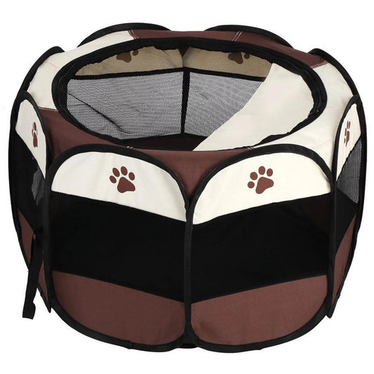 Pet Playpen Pet Cat Dog Portable Foldable Cage Exercise & Play Tent Mesh Cover Pop-Up Pet Playpens Dog Exercise Kennel Indoor Outdoor Use Coffee