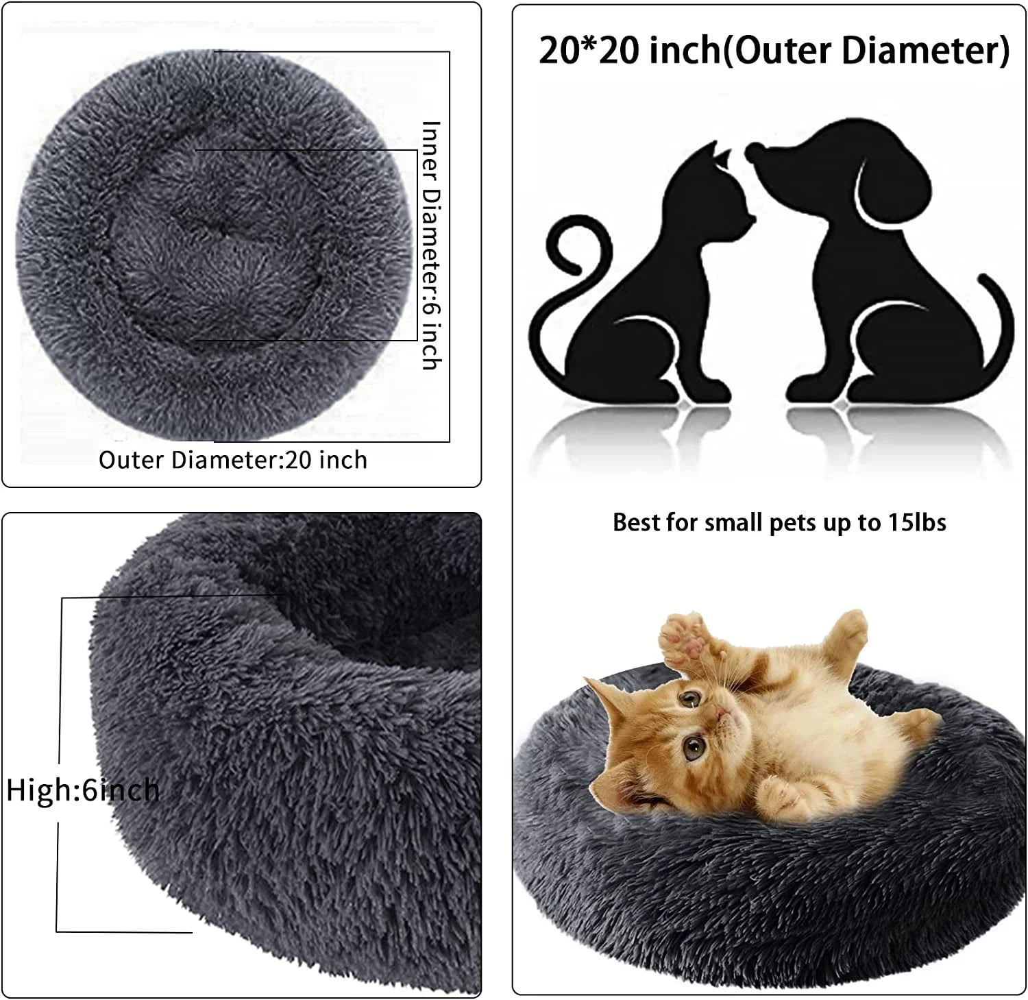 Dog Bed & Cat Bed, Anti-Anxiety Puppy Bed Warming Cozy round Soft Pet Bed, Machine Washable Calming Donut Bed