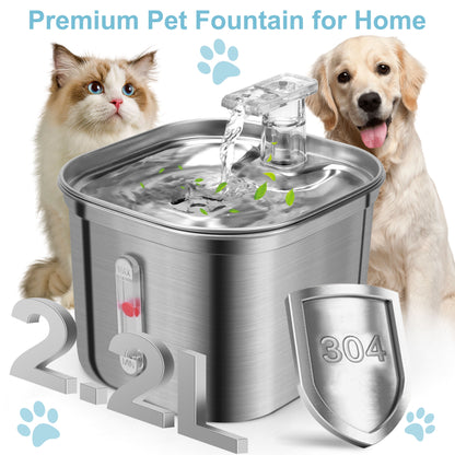 74Oz/2.2L Stainless Steel Automatic Pet Water Fountain Dispenser Cat Dog Drinking Bowl with Filters