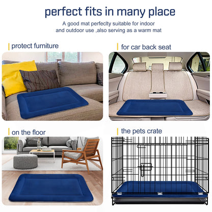 Large Dog Bed Crate Mat 35" Washable Pet Beds Anti-Slip Kennel Mats Dark Blue