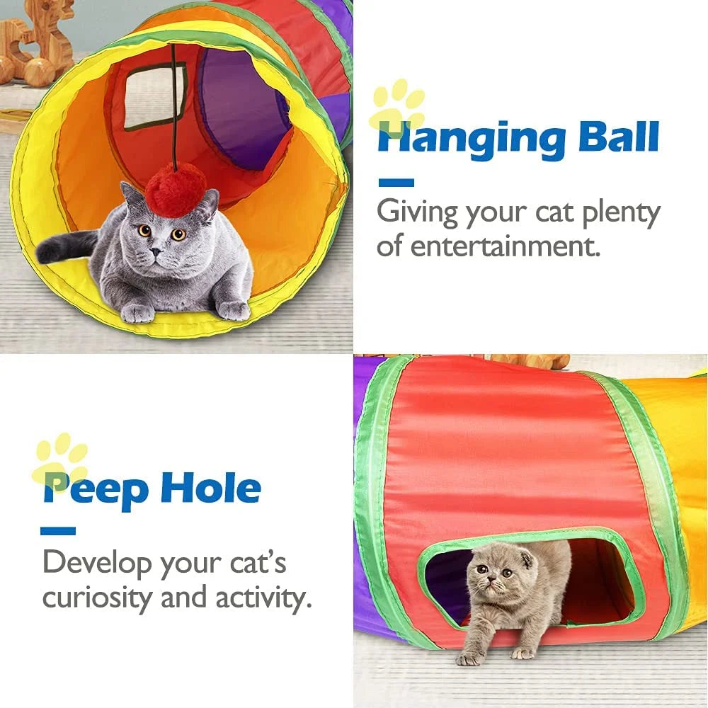 Pet Cat Play Tunnel Tube Foldable, 3Way S Movement Pet Tunnel with Interactive Ball Indoor Outdoor, Pet Dog Toys Small Animals, Puppies, Kittens, (Color)