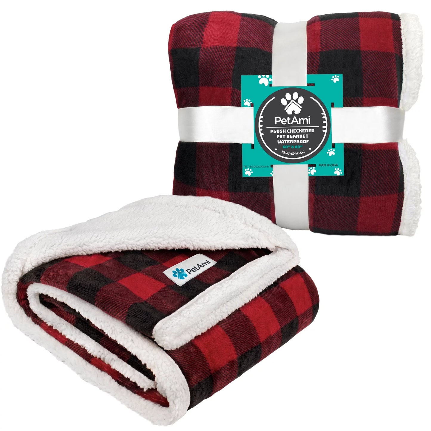 Waterproof Dog Blanket for Small Medium Dog, Pet Puppy Blanket Couch Cover Protection, Sherpa Fleece Cat Blanket Couch Sofa Bed Furniture Protector Reversible Soft Washable 29X40 Checker Red