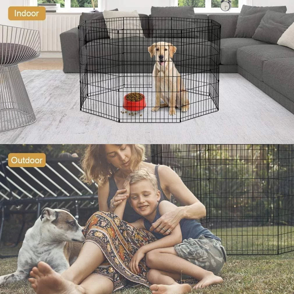 48/42/36/30/24 Inch Dog Pen for Outside, 8 Panel Exercise Fences Pet Playpen with Door Puppy Crate Fence Pet Gate Play Yard Large Dog Kennel for Backyard for Small Medium Dogs