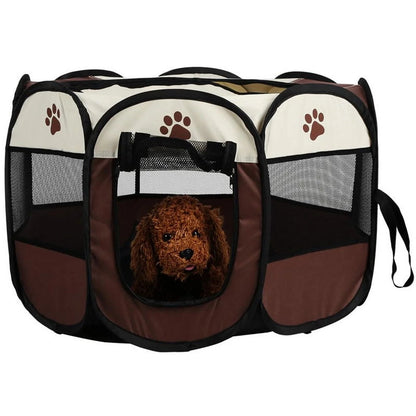 Pet Playpen Pet Cat Dog Portable Foldable Cage Exercise & Play Tent Mesh Cover Pop-Up Pet Playpens Dog Exercise Kennel Indoor Outdoor Use Coffee